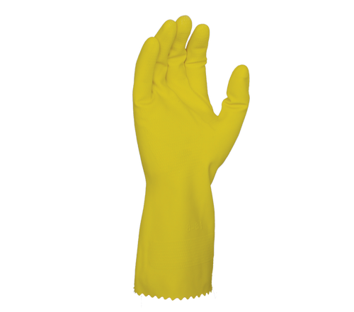 12" 18mil, yellow household unsupported latex glove, flock lined, embossed grip on palm and fingers gloves - Dozen