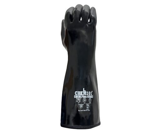 Task Gloves CHEM101® Chem Plus - Black smooth Co-Polymer Fully coated, Black Sandy-Foam Co-Polymer palm coated, 15 Gauge Aramid+Glass Fiber liner, ANSI Cut A3, 15" Length - Dozen