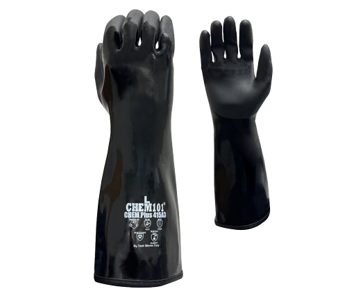 Task Gloves CHEM101® Chem Plus - Black smooth Co-Polymer Fully coated, Black Sandy-Foam Co-Polymer palm coated, 15 Gauge Aramid+Glass Fiber liner, ANSI Cut A3, 15" Length - Dozen