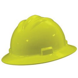 Bullard® Hi-Viz Yellow HDPE Full Brim Hard Hat With Ratchet/4 Point Ratchet Suspension