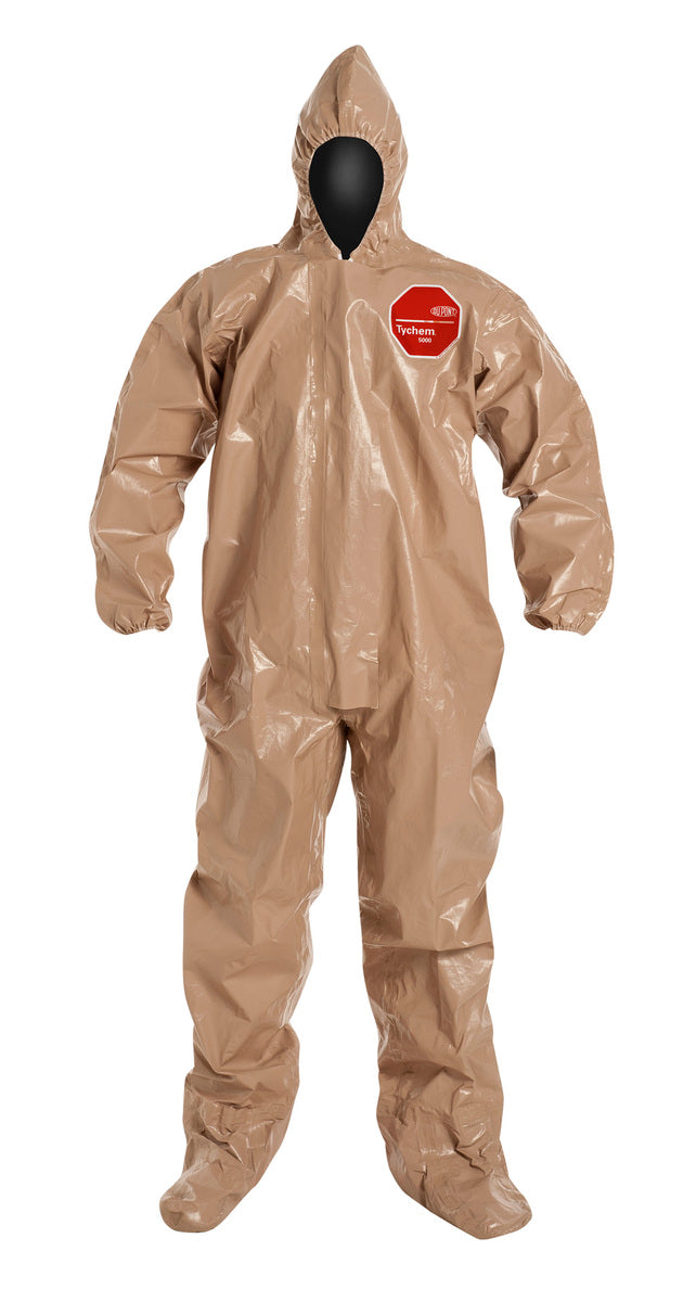 DuPont Tan Tychem® 5000 18 mil Chemical Protective Coveralls (With Hood, Elastic Wrists And Attached Socks)DuPont Tan Tychem® 5000 18 mil Chemical Protective Coveralls (With Hood, Elastic Wrists And Attached Socks)