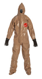 DuPont Tan Tychem® RESPONDER® CSM 25 mil Chemical Protective Coveralls With Respirator Fitting Hood, Elastic Wrists And Attached Socks