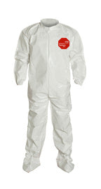 DuPont White Tychem® 4000, 12 mil Chemical Protective Coveralls With Elastic Wrists And Attached Socks