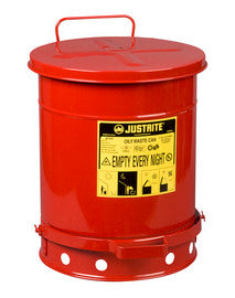 Justrite® 10 Gallon Red Galvanized Steel Oily Waste Can