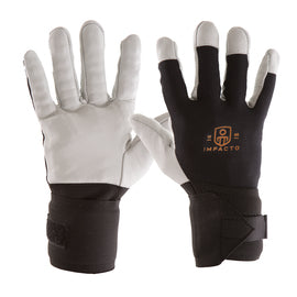 IMPACTO® 2X Black And White Air Glove® Leather/Nylon/Elastic/Air Bladder Full finger Anti-Vibration Gloves With Wrist support Cuff