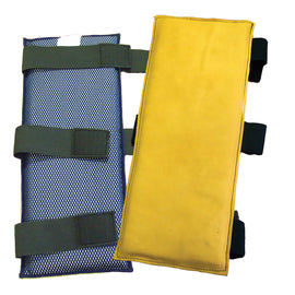 IMPACTO® Yellow And Blue Grain Leather/Elastic/Poron Shin Protector With Neoprene Foam Padding