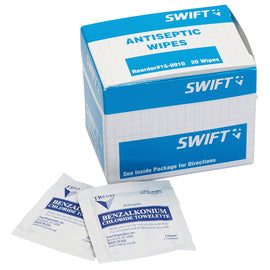 Swift First Aid 5" X 8" Individually Sealed Benzethonium Chloride Antiseptic Wound Wipes