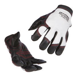 Lincoln Electric® Black, White And Red Steelworker™ Split Grain Cowhide And Goatskin Full Finger Mechanics Gloves With Elastic, Hook And Loop Cuff