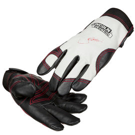 Lincoln Electric® Black, White And Red Steelworker™ Top Grain Cowhide And Goatskin Full Finger Mechanics Gloves With Elastic, Hook And Loop Cuff