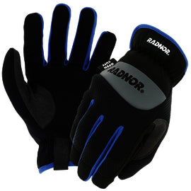 RADNOR™ Black And Blue TrekDry® And Synthetic Leather Full Finger Mechanics Gloves With Elastic Shirred Cuff (While Supplies Last)