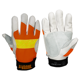 Tillman™ Large Yellow, Orange And White TrueFit™ Goatskin And Spandex Full Finger Mechanics Gloves With Elastic And Hook And Loop Cuff