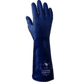 SHOWA® Blue Cotton Lined Biodegradable Nitrile Chemical Resistant Gloves