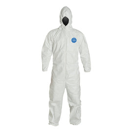 DuPont 3X White Tyvek® 400, 5.9 mil Chemical Protective Coveralls With Respirator Fitting Hood, Elastic Wrists And Ankles