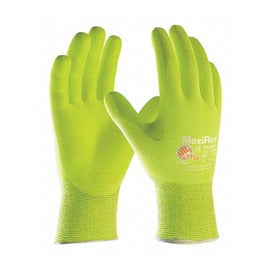 Protective Industrial Products Size Large MaxiFlex® Ultimate™ 15 Gauge Hi-Viz Yellow MicroFoam Nitrile Palm & Fingers Coated Work Gloves With Hi-Viz Yellow Nylon And Elastane Liner And Knit Wrist Cuff