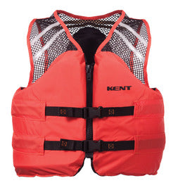 KENT Orange Nylon Commercial PFD Classic Vest With Zipper and Buckle Closure (No Pockets)