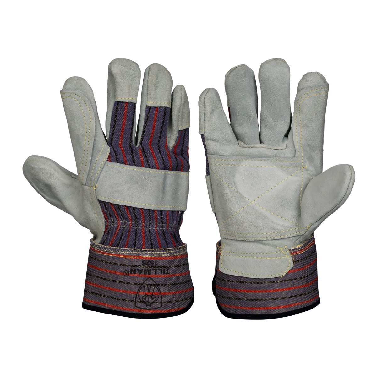 Tillman™ Large Blue, Red And Gray Side Split Cowhide Double Leather With Canvas Back And Rubberized Safety Cuff