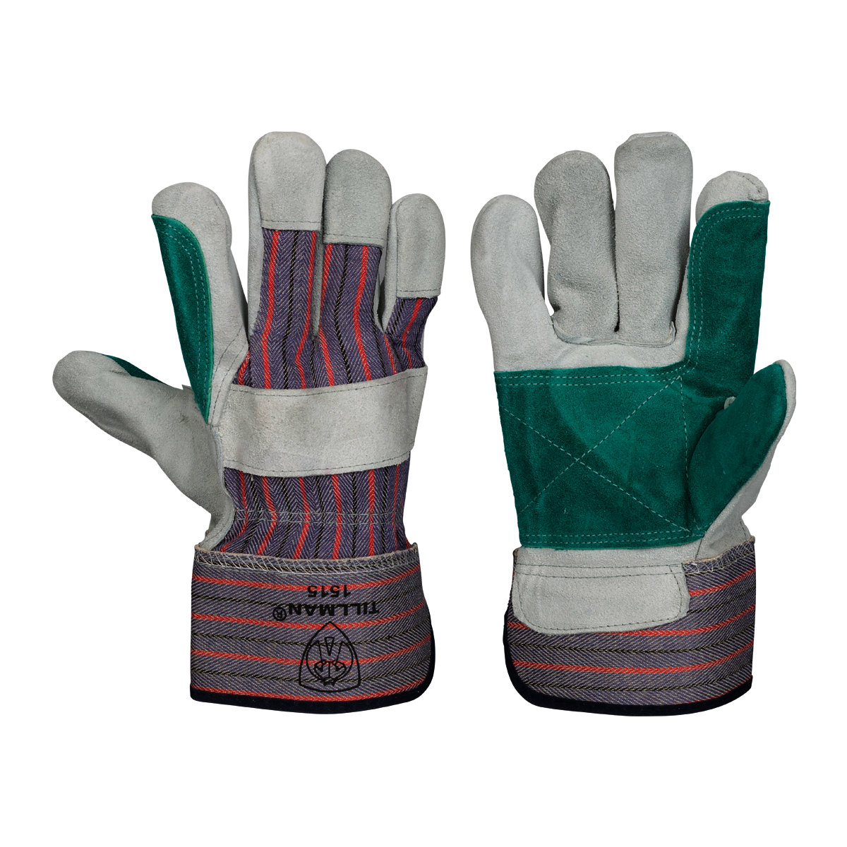 Tillman™ Large Blue, Red, Gray And Green Shoulder Split Cowhide With Canvas Back And Rubberized Safety Cuff