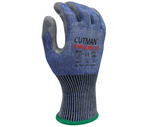 (BT2016PU) 13G Blue HDPE W/Stainless Blended Knit Liner(ANSI CUT A6), Grey Polyurethane Palm Coated Gloves - Dozen