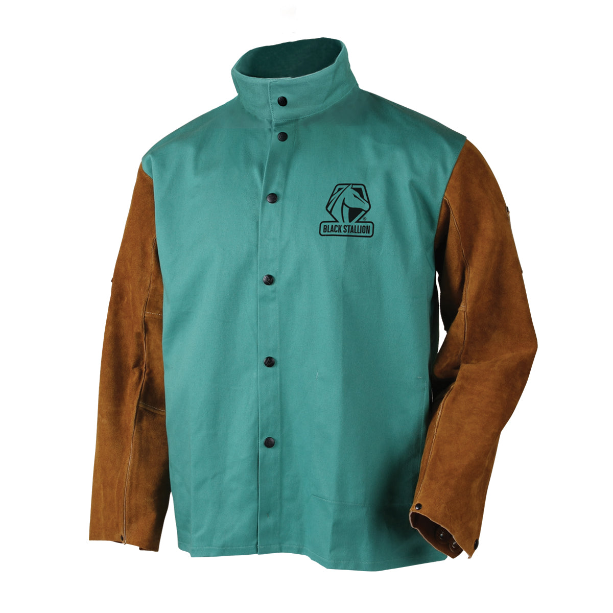 Black Stallion FR Cotton & Cowhide Hybrid Welding Jacket, Green - F9-30C/BS