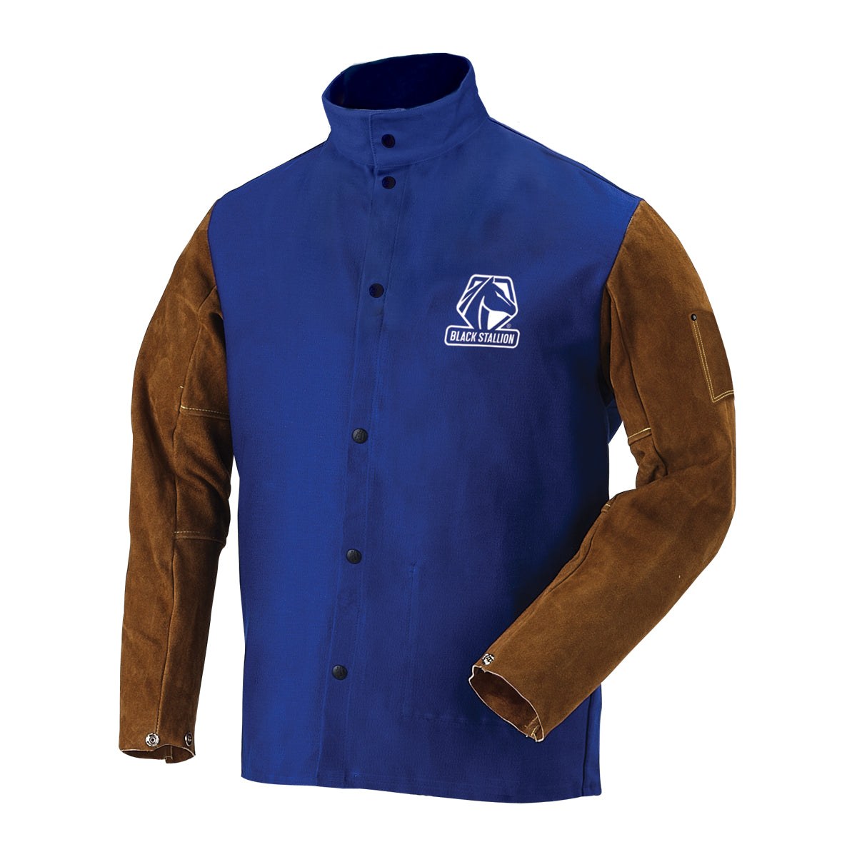Black Stallion FR Cotton & Cowhide Hybrid Welding Jacket, Royal Blue - FRB9-30C/BS