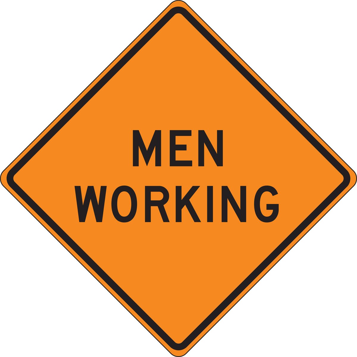 36" X 36" Black And Orange Fluorescent Vinyl Construction Roll-Up Sign "MEN WORKING"