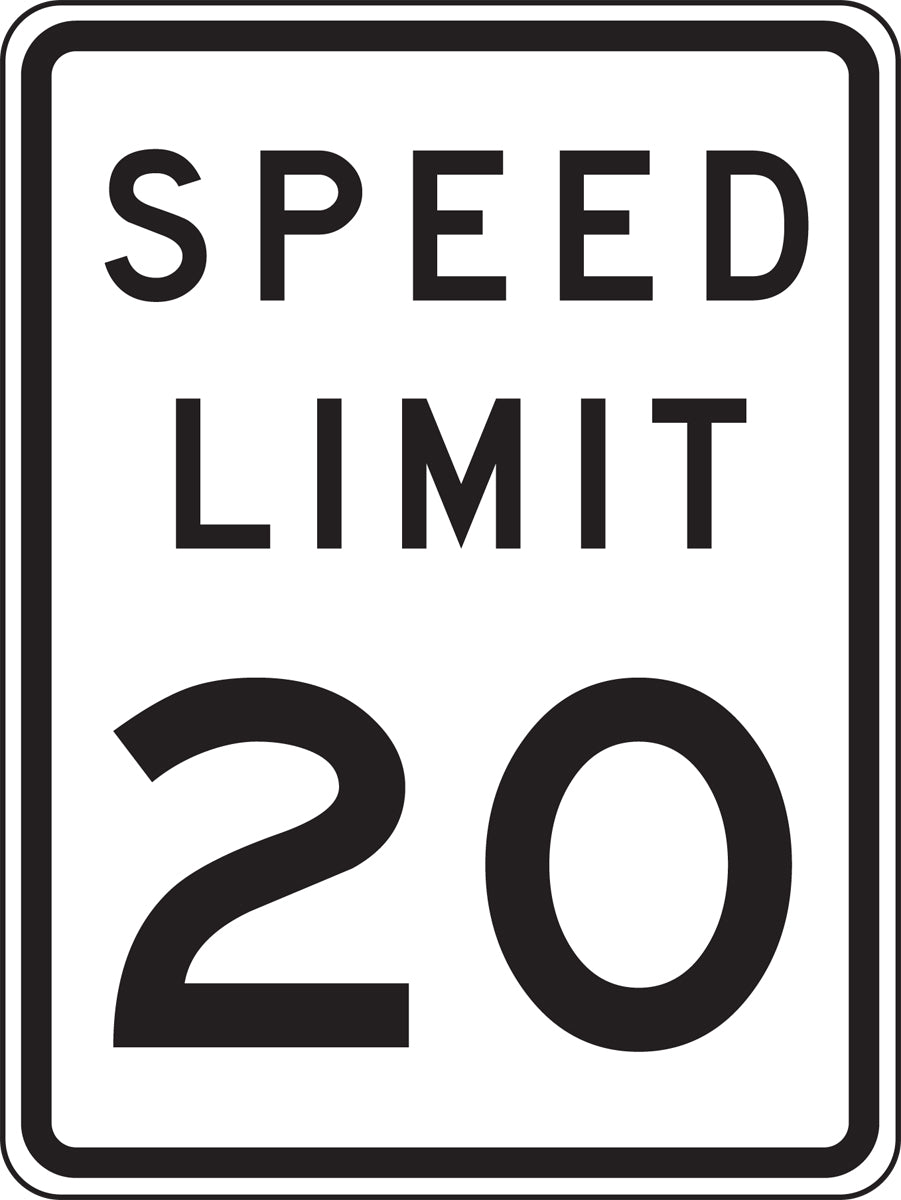 18" X 12" Black And White Engineer Grade Reflective Aluminum Traffic Signs "SPEED LIMIT 20"