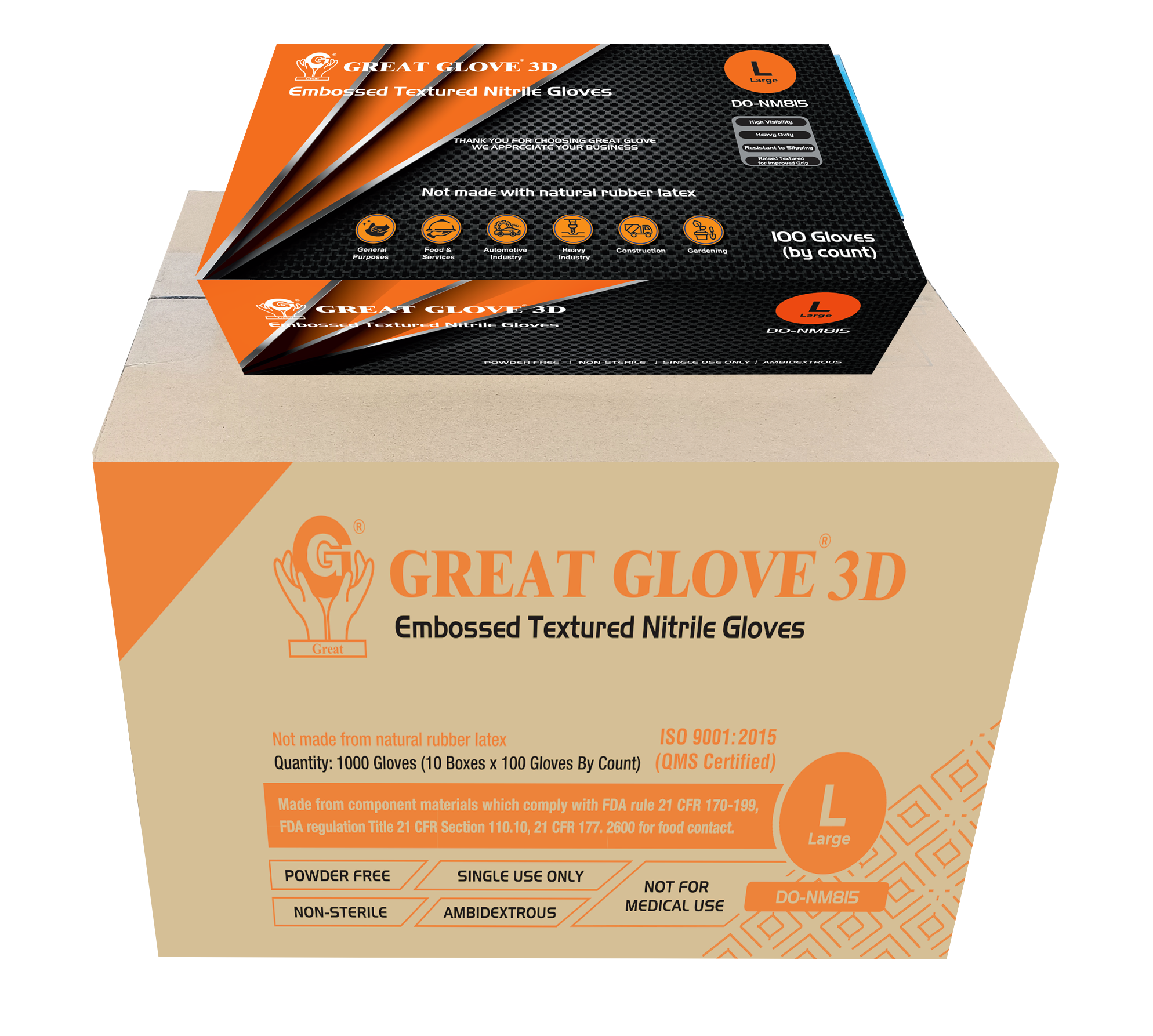 GREAT GLOVE - 3D EMBOSSED TEXTURED - 8 MIL ORANGE NITRILE