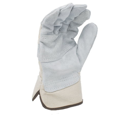 Task Gloves Cowhide Leather Palm, Patch Palm, Wing Thumb, White Canvas back, 2 1/2" Canvas cuff - Dozen