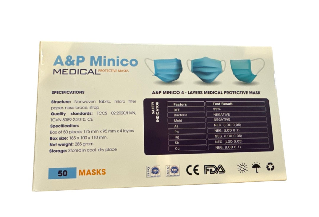 4 Layers of Protection - A & P Minico Medical Masks ASTM Level 3 Mask 4-Ply (FDA Compliant)