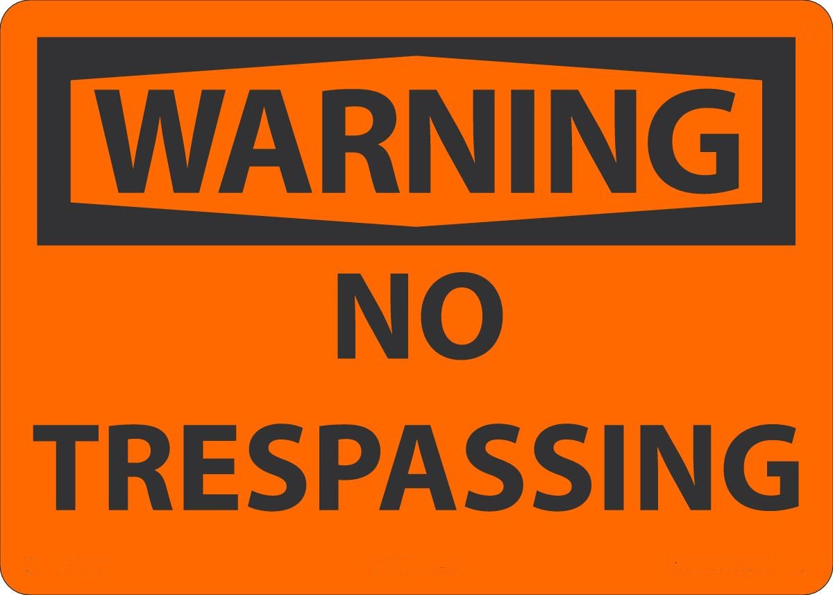 10" X 14" Black And Orange Aluminum Admittance And Exit Sign "WARNING NO TRESPASSING"