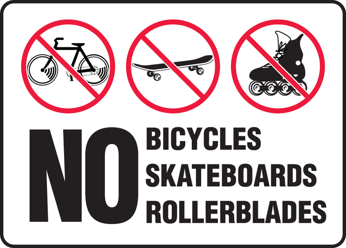 10" X 14" Red, Black And White Aluminum Safety Signs "NO BICYCLES SKATEBOARDS ROLLERBLADES"