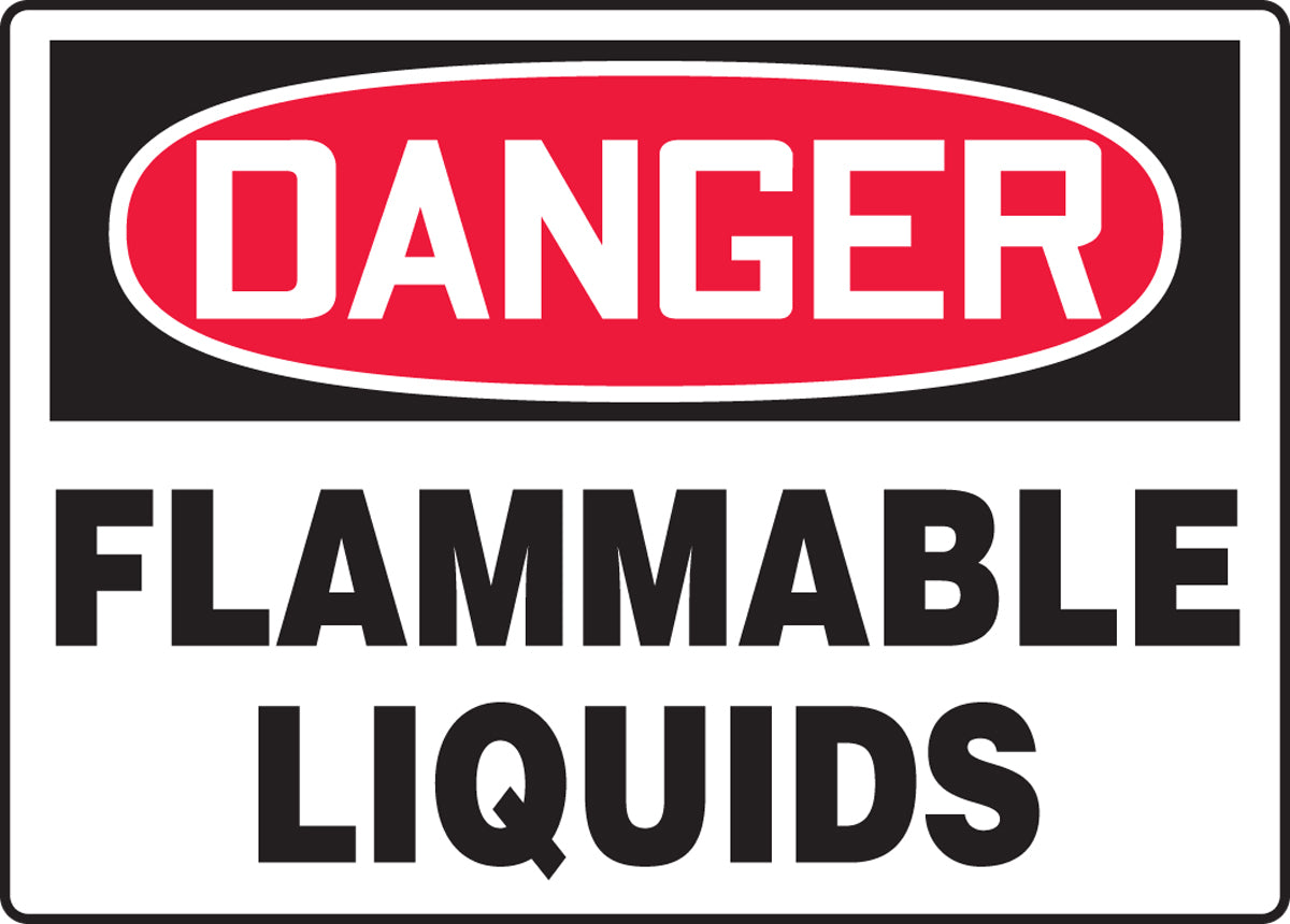 10" X 14" Black, Red And White Plastic Chemicals And Hazardous Materials Sign "DANGER FLAMMABLE LIQUIDS"