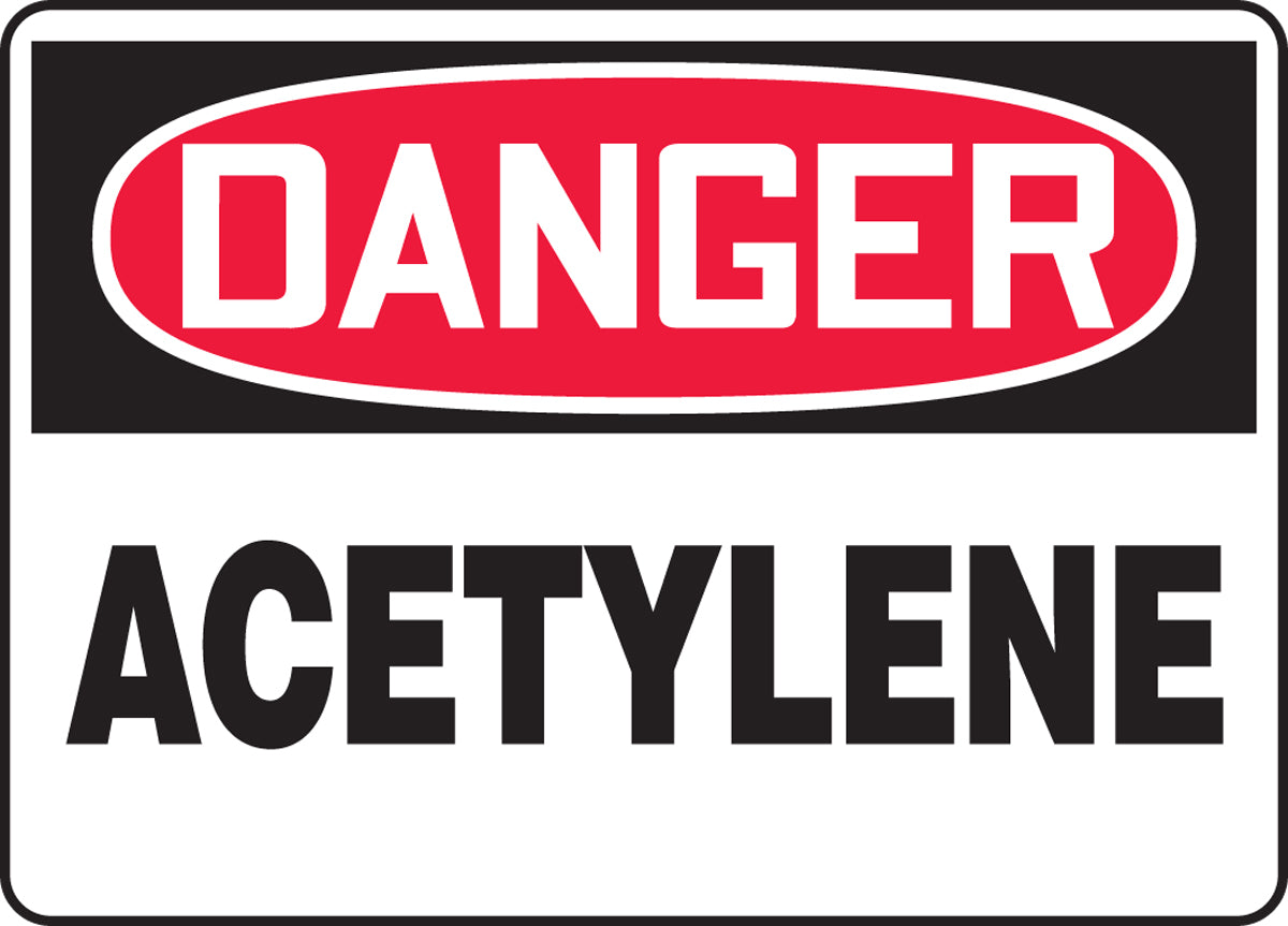 10" X 14" Black, Red And White Plastic Chemicals And Hazardous Materials Sign "DANGER ACETYLENE"