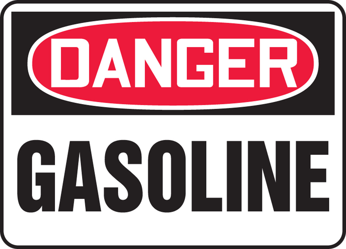 7" X 10" Black, Red And White Plastic Chemicals And Hazardous Materials Sign "DANGER GASOLINE"