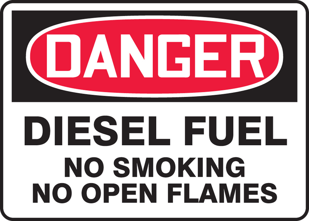 7" X 10" Red, Black And White Adhesive Dura-Poly Safety Signs "DANGER DIESEL FUEL NO SMOKING NO OPEN FLAMES"