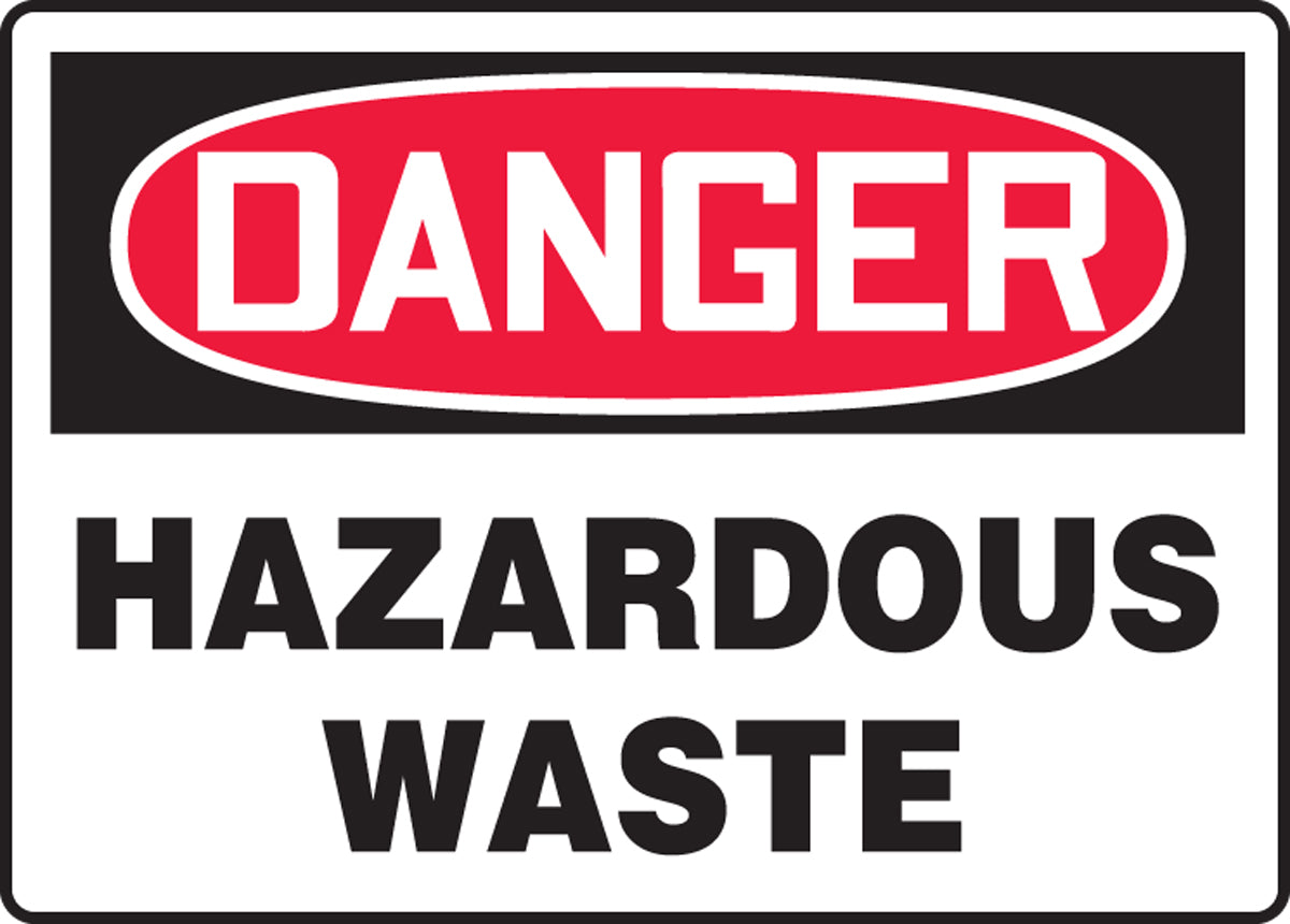 10" X 14" Red, Black And White Adhesive Poly Safety Signs "DANGER HAZARDOUS WASTE"
