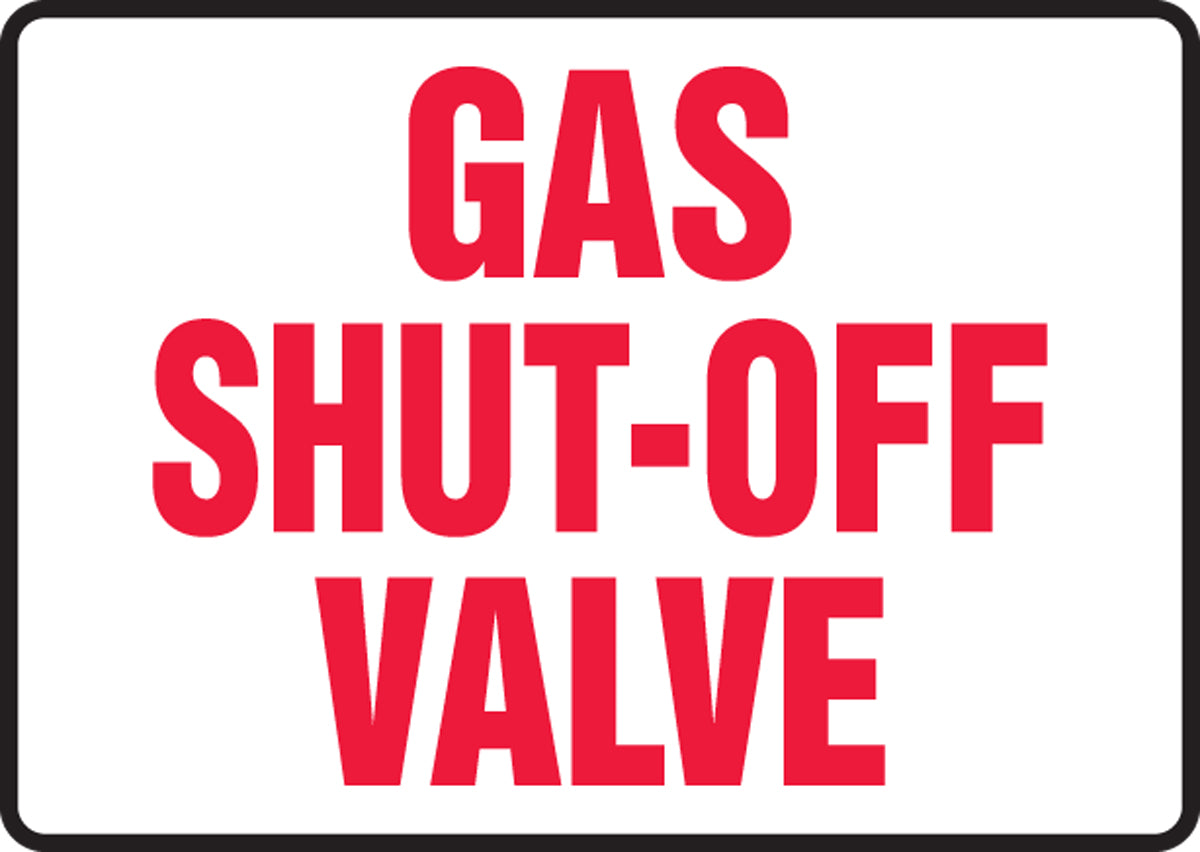 10" X 14" Red And White Aluminum Safety Signs "GAS SHUT-OFF VALVE"