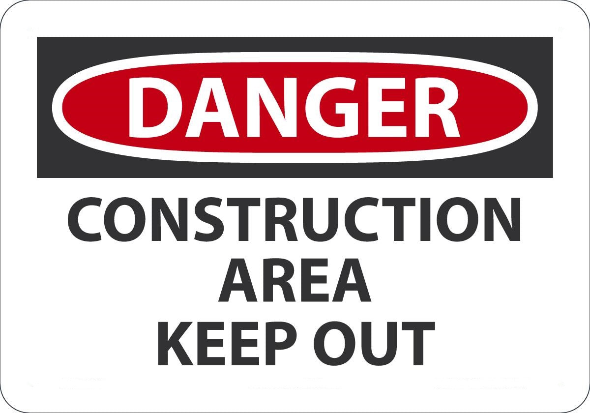 7" X 10" Black, Red And White Aluminum Admittance And Exit Construction Access Sign "DANGER CONSTRUCTION AREA KEEP OUT"