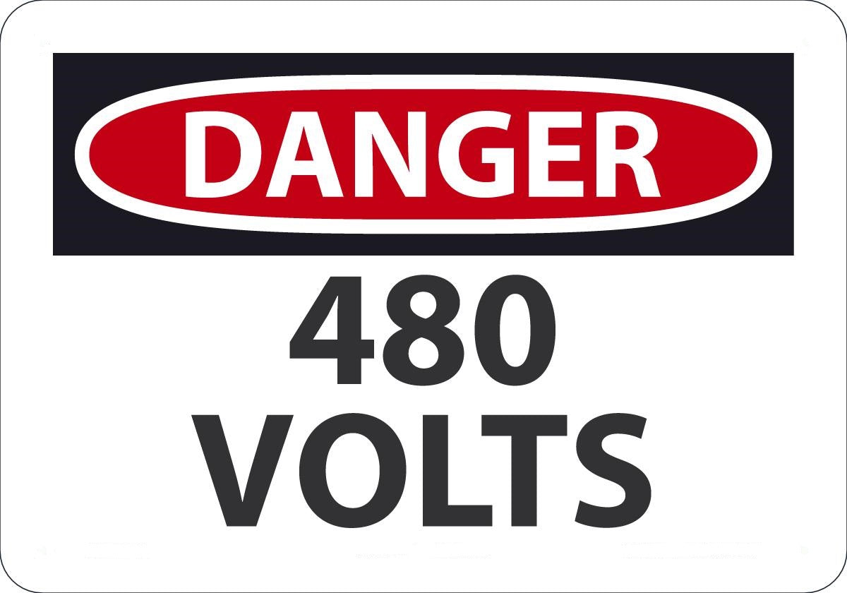 7" X 10" Red, Black And White Adhesive Poly Safety Signs "DANGER 480 VOLTS"