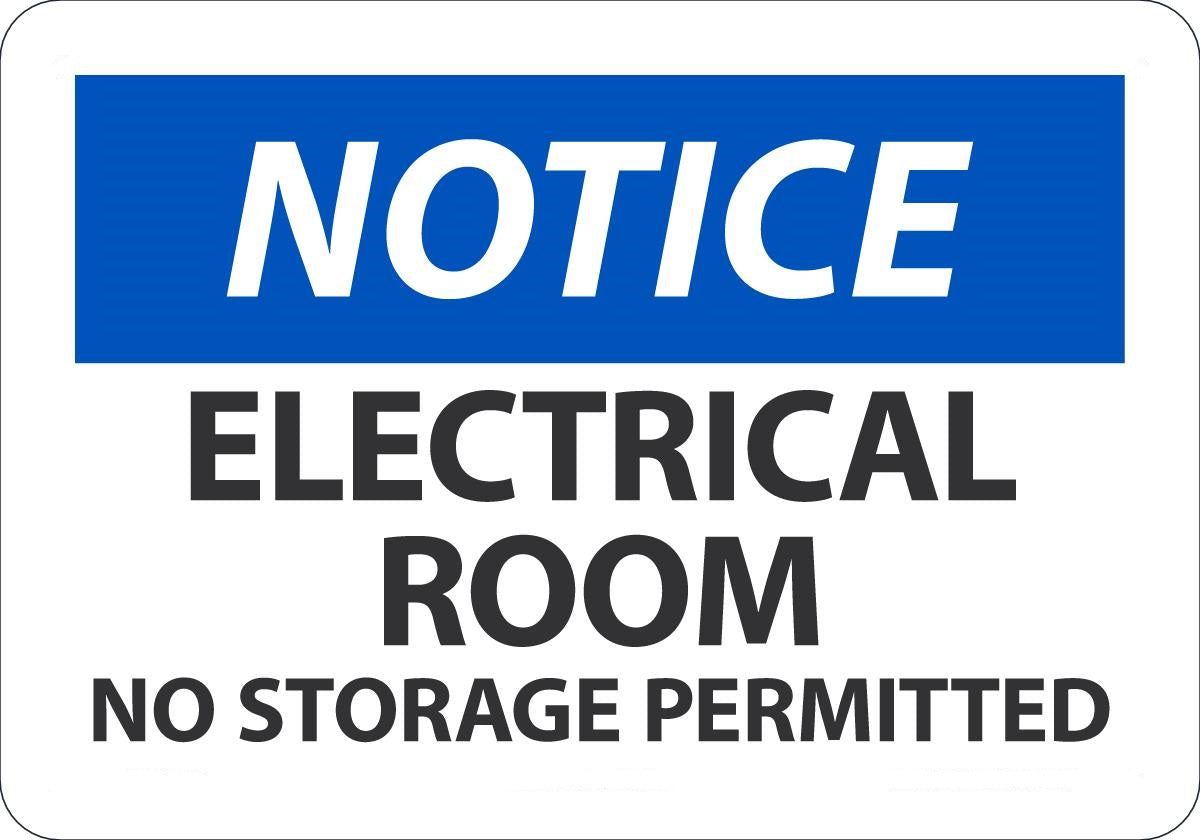 7" X 10" Blue, Black And White Adhesive Dura-Poly Safety Signs "NOTICE ELECTRICAL ROOM NO STORAGE PERMITTED"