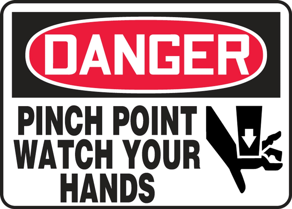 5" X 7" Red, Black And White Adhesive Poly Safety Signs "DANGER PINCH POINT WATCH YOUR HANDS"