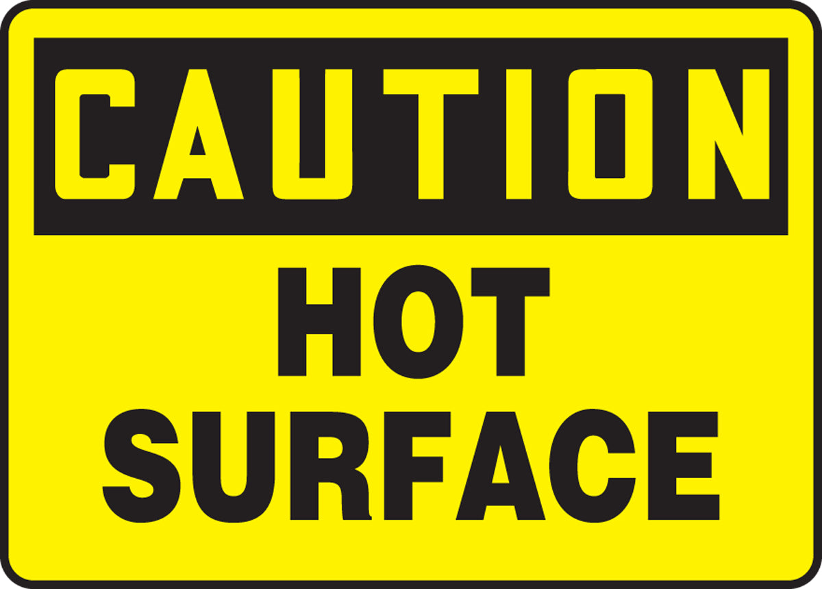 7" X 10" Black And Yellow Adhesive Poly Safety Signs "CAUTION HOT SURFACE"