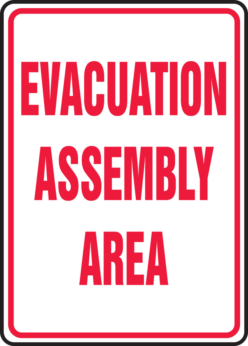 24" X 18" Red And White Aluminum Safety Signs "EVACUATION ASSEMBLY AREA"