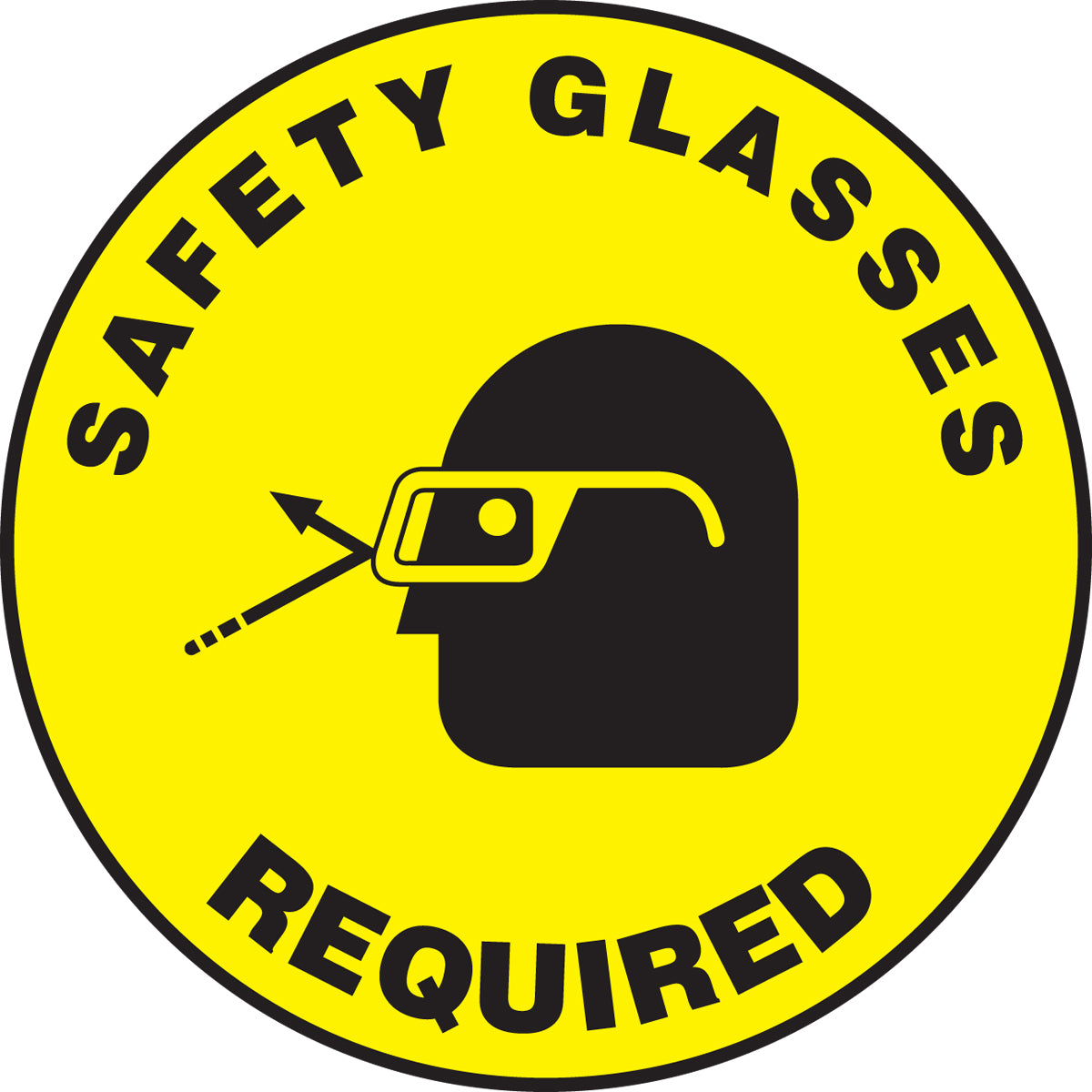 17" Black And Yellow Pebble Textured Adhesive Vinyl SLIP-GARD™ Floor Signs "SAFETY GLASSES REQUIRED"
