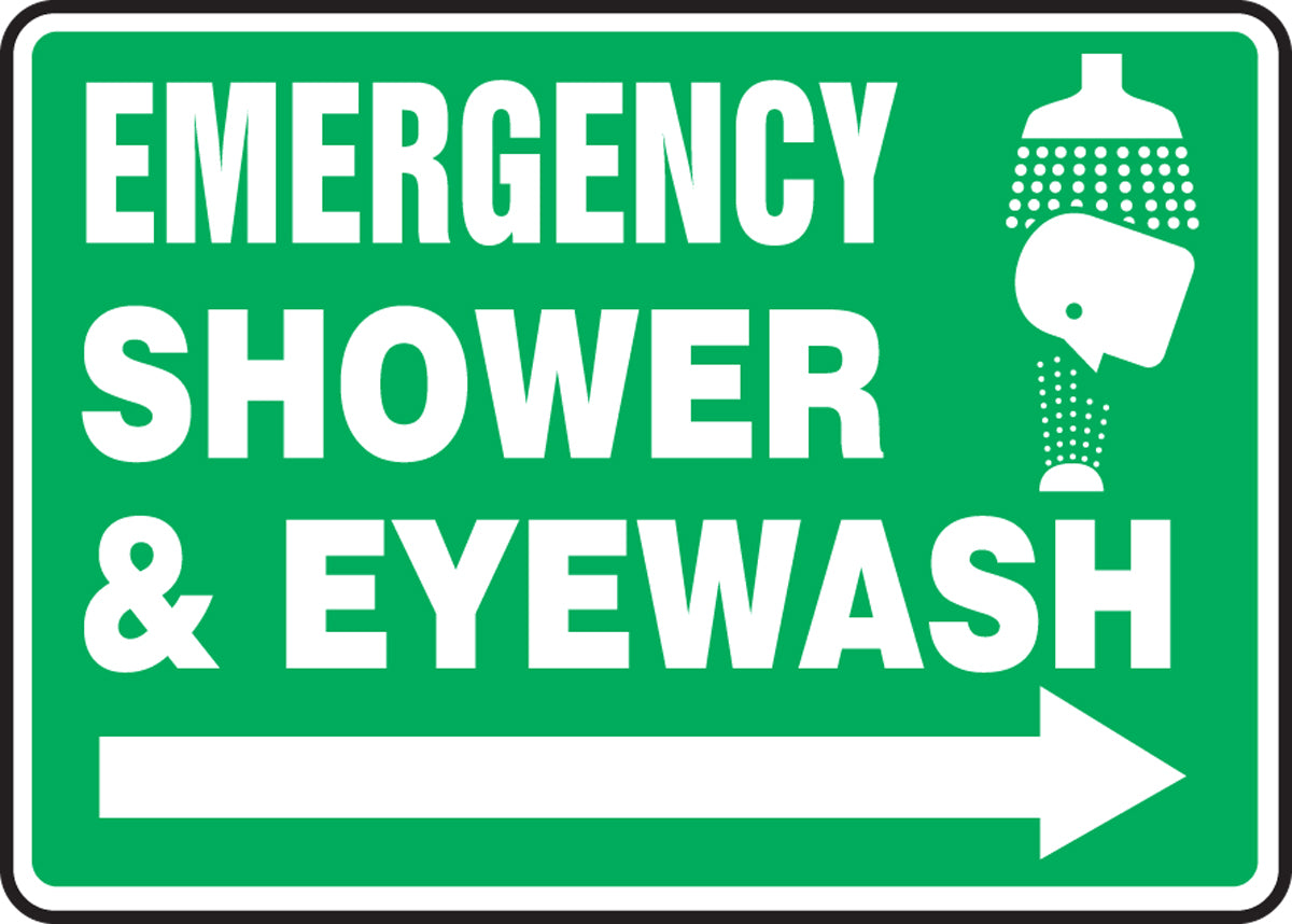 7" X 10" White And Green Plastic Safety Signs "EMERGENCY SHOWER & EYEWASH"