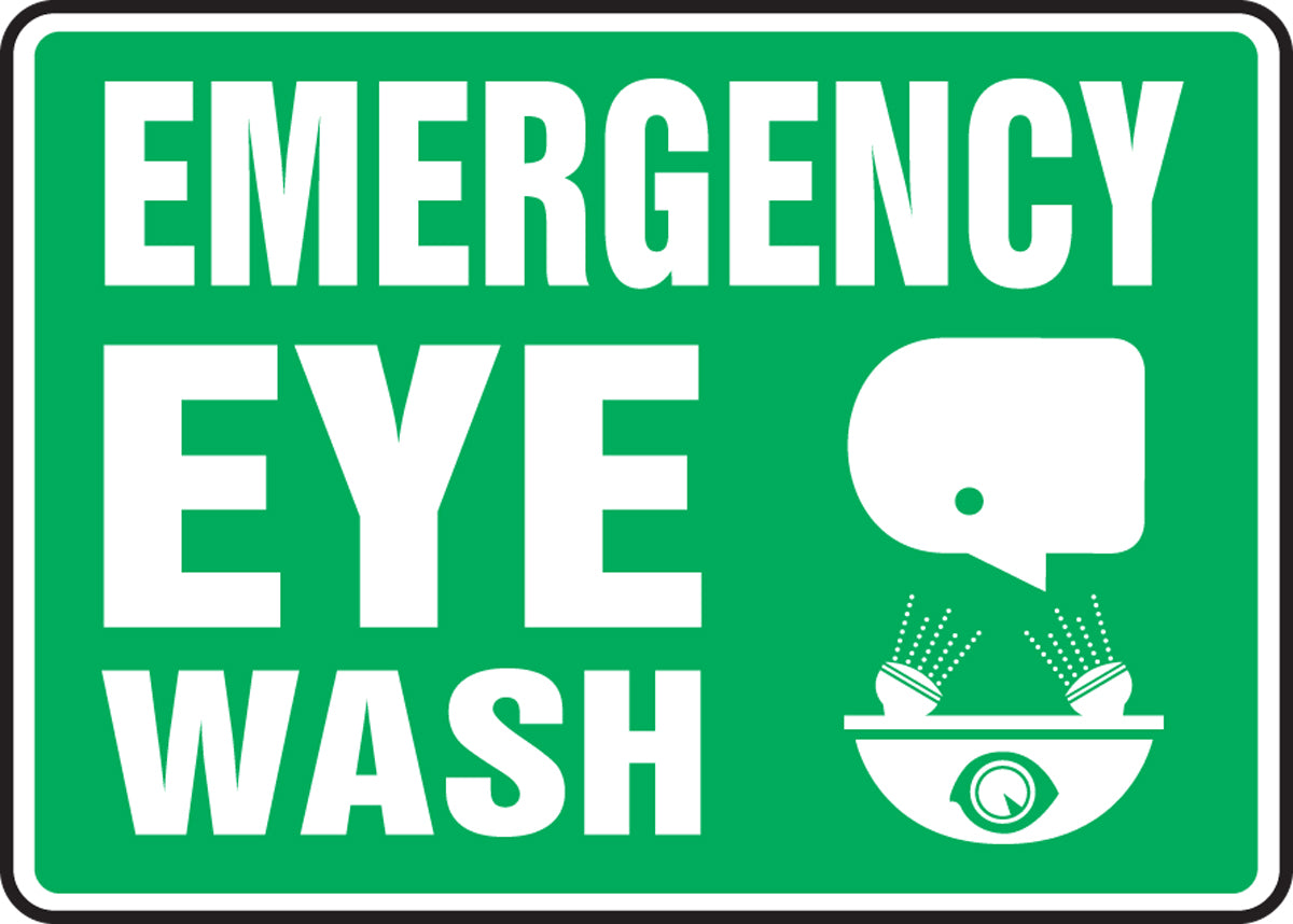 10" X 14" White And Green Aluminum Safety Signs "EMERGENCY EYE WASH"