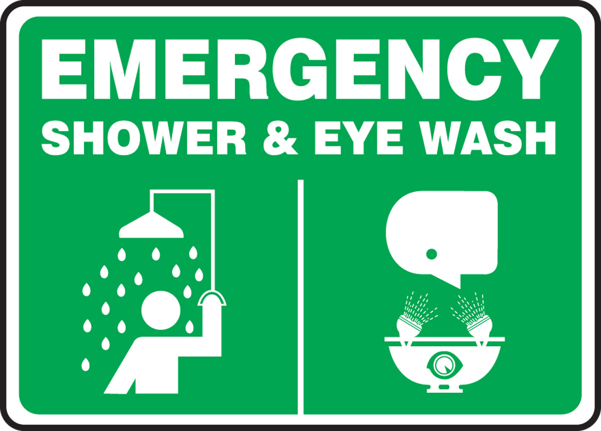 10" X 14" White And Green Aluminum Safety Signs "EMERGENCY SHOWER & EYE WASH"