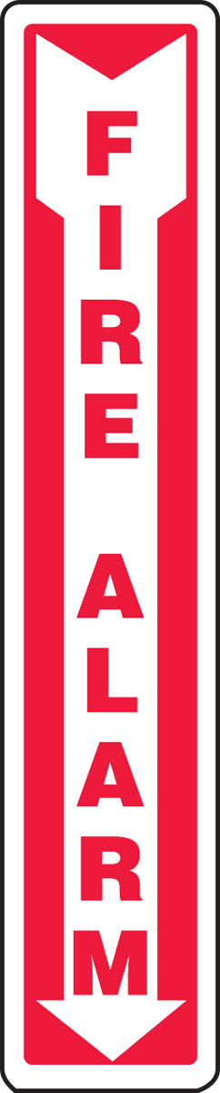 18" X 4" White And Red Adhesive Poly Safety Signs "FIRE ALARM"