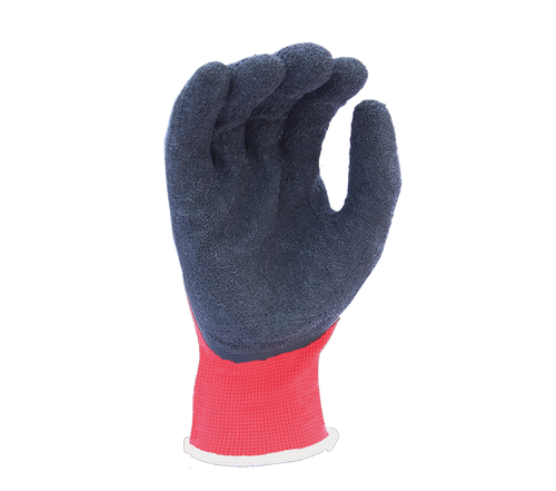 13 Gauge Red Polyester shell, Black Crinkle Latex palm coated - Dozen