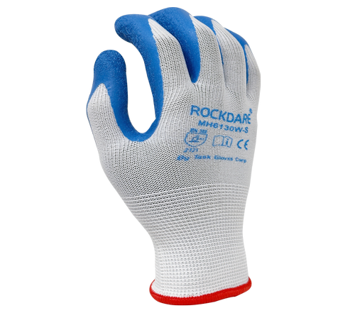 (TSK2005) 13G White Polyester Liner, Blue Crinkle Latex Palm Coated Gloves - Dozen